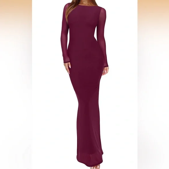 ReoRia Elegant Long-Sleeve Plum Evening Gown - Medium - Picture 1 of 10